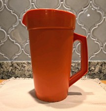 Vintage Tupperware 800-5 2 Qt Pitcher Red Orange w/Cream Push Button Lid 1970s picture