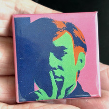 Vintage 1988 ANDY WARHOL Self Portrait PIN BADGE Square Pinback MOMA Pop Artist picture