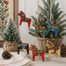 Dala Horse Swedish Christmas Decorations 6 PCS Double-Sided Wooden Dala Horse Or picture