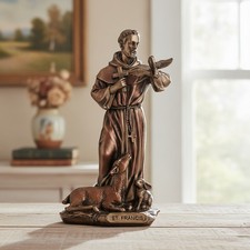 Saint Francis of Assisi Cast Resin Statue, Hand-Painted, Antique Bronze, 3.35... picture