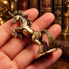 Solid Vintage Brass Unicorn Statue Ornament Animal Collectible Horse Lover CUTE picture