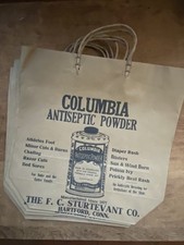4 Antique 1900's NOS Drug Store Bags, Columbia Antiseptic Powder, Hartford, CT picture