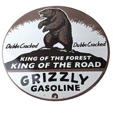 Vintage Grizzly Porcelain Sign - Automotive Gasoline Pump Sign picture