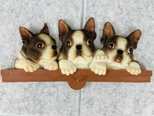 Vtg 2003 KC Creations Boston Terrier Puppies Wall Plaque Dog Leash Hook Key Hold picture