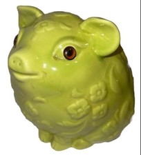 RARE VTG Enchanto Pottery California Green Ceramic Piggy Bank Pig Figurine picture