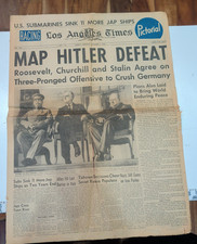 1943 Los Angeles Times WWII Tehran Conference FDR Churchill Stalin Hitler Defeat picture