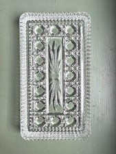 Vintage MCM Windsor Clear Federal Cut Glass Button & Cane Vanity Tray 8 3/8” picture