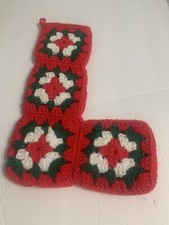 Christmas Stocking Granny Square Vintage New Crochet Handmade picture