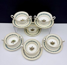 Wedgwood Bone China Appledore Urn Mark Cream Soup & Saucer Cream Border - Set 6 picture