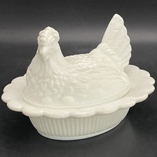 Mosser Milk Glass Hen on Nest Candy Dish c1970s USA 6.5