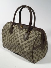 VTG GUCCI Web GG Monogram Brown Coated Leather Doctor Boston Purse Bag Italy picture
