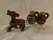 Vintage  MCM “Little Brown Jug” Donkey & Cart Salt & Pepper Shakers Kitchy picture
