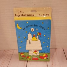 VTG New Hallmark Overnight Party Invitations Snoopy And Woodstock Doghouse NOS picture