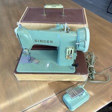 VTG Singer Sewing Machine 185K Mint Green Original Case Foot Pedal Tested Works picture