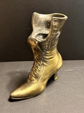 Vintage Cast Metal Gold Victorian Boot Shoe Planter Fireplace Match ++ Holder picture