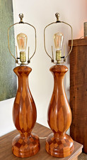 Set of Two Vintage Handcrafted Mid-Century Modern Parquetry Wood Lamps picture
