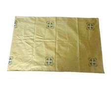 Vintage Hand Embroidered Yellow Linen Table Runner Long Tablecloth 23