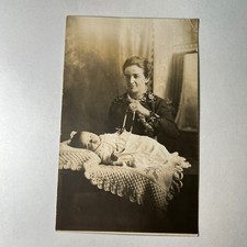 VTG 1908 Antique RPPC Real Photo Postcard Mother Baby Catholic Rosary Beads USA picture