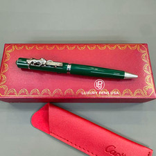 CARTIER Panthère Large Green Silver Tone Ballpoint Pen Luxury Rare VIP picture