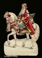 German Embossed Scrap Die Cut - Large Christmas Santa On Horse  BK5124 picture