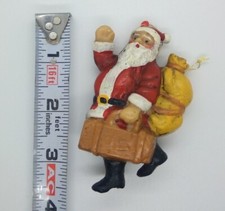 Vintage Jolly Santa with Suitcase Blow Mold Plastic Ornament Hong Kong 3.5