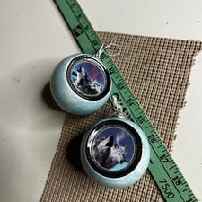 Bradford Editions Wolf Ornaments Shadow Spirits Moon Glow 1998 Set of 2 Blue picture
