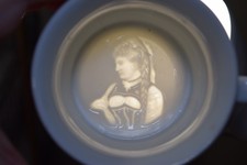 Antique LITHOPHANE SHAVING MUG Victorian German Beer Maid Wench IMAGE IN BOTTOM picture