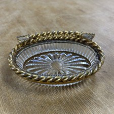 Vintage Stylebuilt Hollywood Regency Gold Chain Tassel Design Glass Soap Dish picture