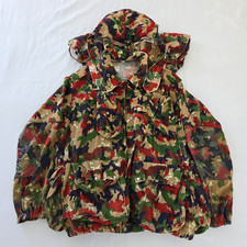 VTG 70s Swiss Army Alpenflage Camo Field Jacket Hood Attached Rucksack 56 XL picture