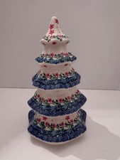 Boleslawiec Polish Pottery 9.5” Ceramic Christmas Tree Floral Blue Pink Made Pol picture
