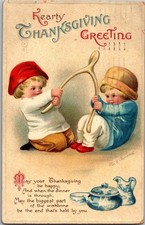 Vintage Victorian Postcard 1914 Hearty Thanksgiving Greeting - The Wishbone picture