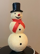 Vintage Sugar Coated Glitter Snowman Paper Mache MCM Christmas Decor 10” picture