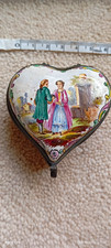 Antique French Lille Faience Heart Trinket Box Painted 19thC Restoration Repair picture