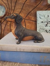 Vintage 1988 Italy Original by Castagna Sitting Black Tan Dachshund Dog Figurine picture