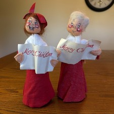 Vintage Annalee Choir Girls Pair 1969 1971 Carolers Deck the Halls 9” Christmas picture
