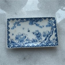 Hirado-fu Sometsuke Fine Porcelain Rectangular Plate Japanese 1982 picture