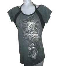 HARLEY-DAVIDSON Women's Charcoal & Black Tee, B&S & Eagle Graphics, Size Large picture