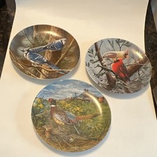 Set 3 Knowles Birds of Your Garden Plates Cardinal Blue Jay Pheasant- Britannica picture