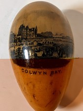 Vintage Turned Wood Souvenir Egg Needle Case Colwyn Bay Wales Sewing Collectible picture