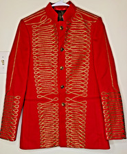 New Napoleonic Hussar Uniform Red Wool Jacket & Pants Golden Braided Suit picture