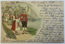 1898 Hardanger Postcard, Antique Posted Cartoon Card Norge Stamp, Chicago picture