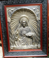 RARE antique religious wall icon JESUS hand MOVES Registrado silver 3D Art SPAIN picture