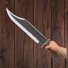 Handmade Carbon Steel Bowie Hunting Knife with Stag Handle & Leather Sheath picture
