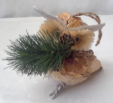 Rustic Woodland-Style Hanging Owl Ornament Sisal Fiber Wood Pinecones picture