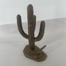 Vintage Large Brass Saguaro Cactus with Roadrunner Figurine 10
