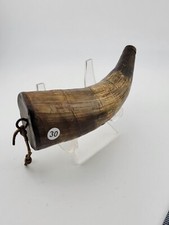 Rare 19th C Antique Civil War Era Black Powder Flask Natural Horn. Great Cond. picture