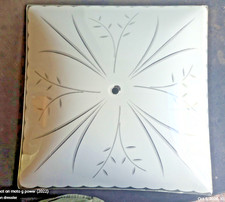 Vtg MCM Square Frosted Glass Ceiling Light Shade Cover Starburst Leaf 13.25