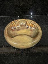 Vintage MCM Holland Mold Ceramic Oval Ashtray Gold Brown Drip Glaze Retro 6.5