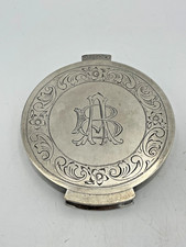 Amazing VTG Old Large Silver Plated Engraved Makeup Compact Powder Mirror picture
