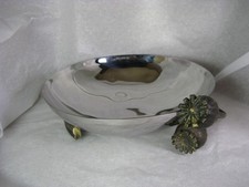 Michael Aram Poppy Whistle Nut Bowl Polished Metal Silver Bronze Pedestal Signed picture